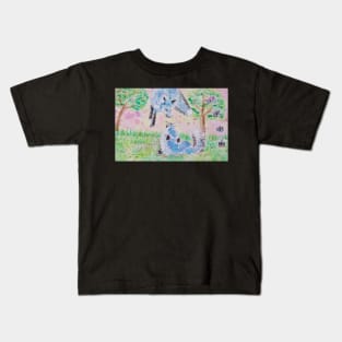 Blue foxes  at play watercolor painting Kids T-Shirt